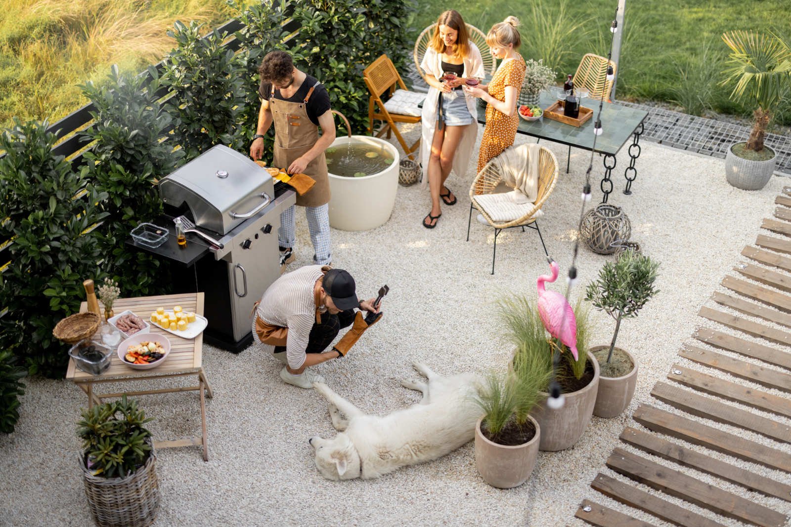 People hanging out at backyard